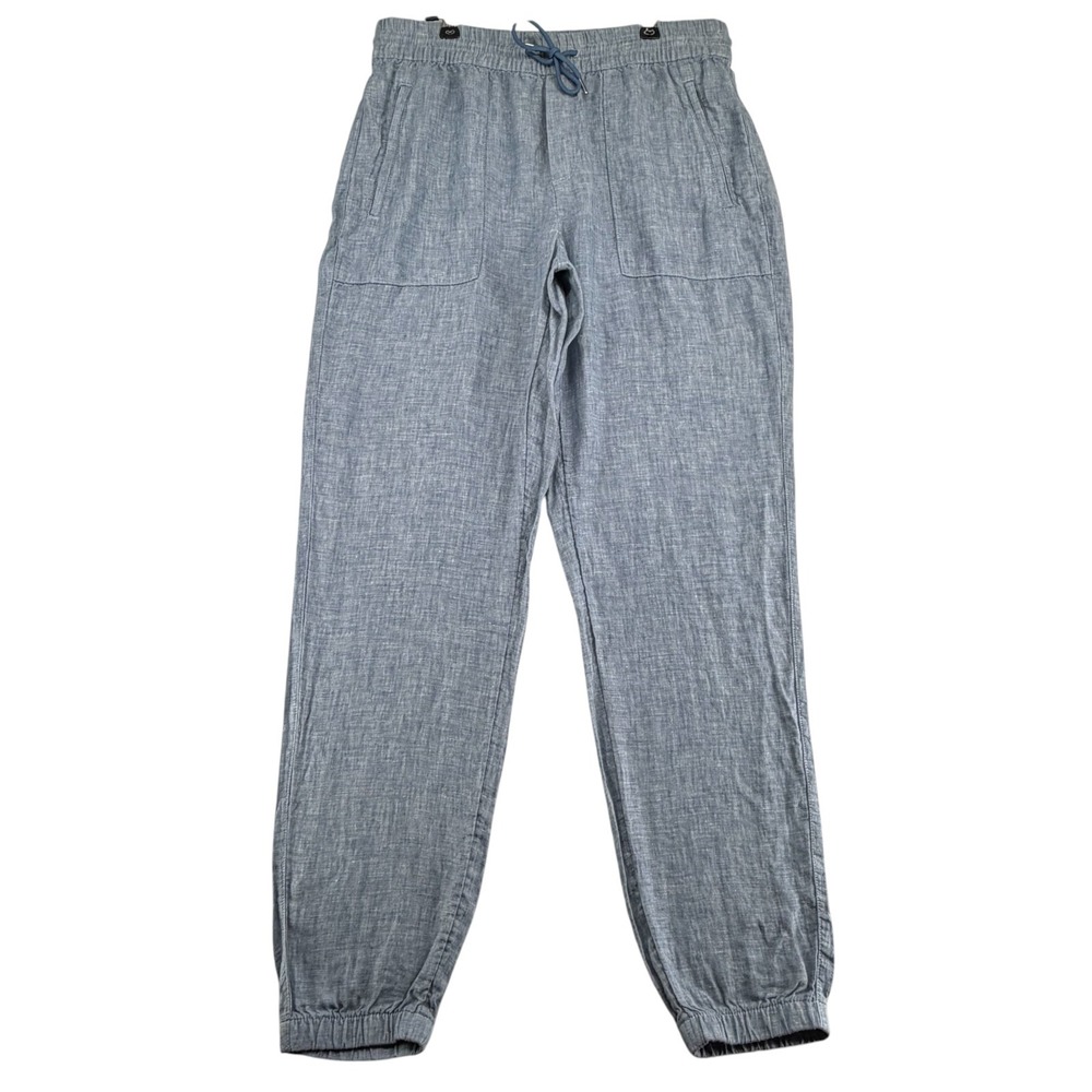 Athleta Retreat 100% Linen Jogger Pants Chambray Pull On Womens 8T Tall Blue